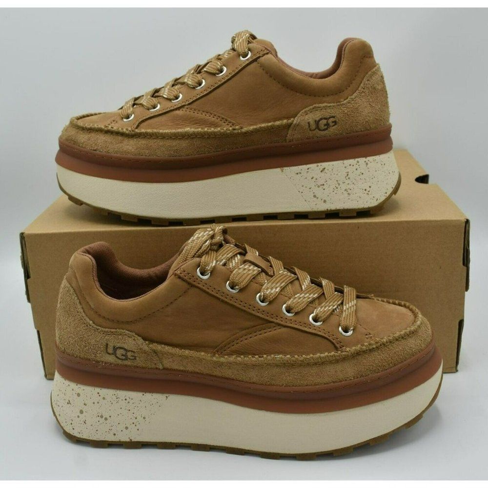 UGG Womens Size 9 Marin Lace Up 2" Platform Chestnut Nubuck Sneakers Shoes